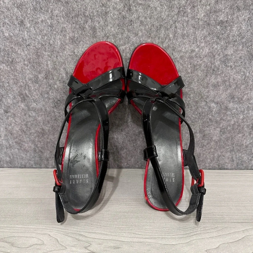 Stuart Weitzman Red Patent Leather Crisscross Slingback Wedge Sandals Women's 8 - Picture 4 of 10
